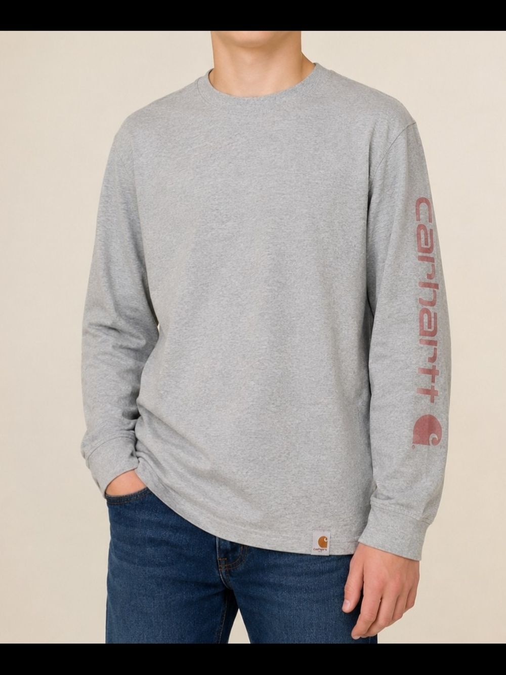Carhartt Original Fit Gray Long Sleeve Logo Sleeve T-Shirt Youth XL 16/18 Cotton